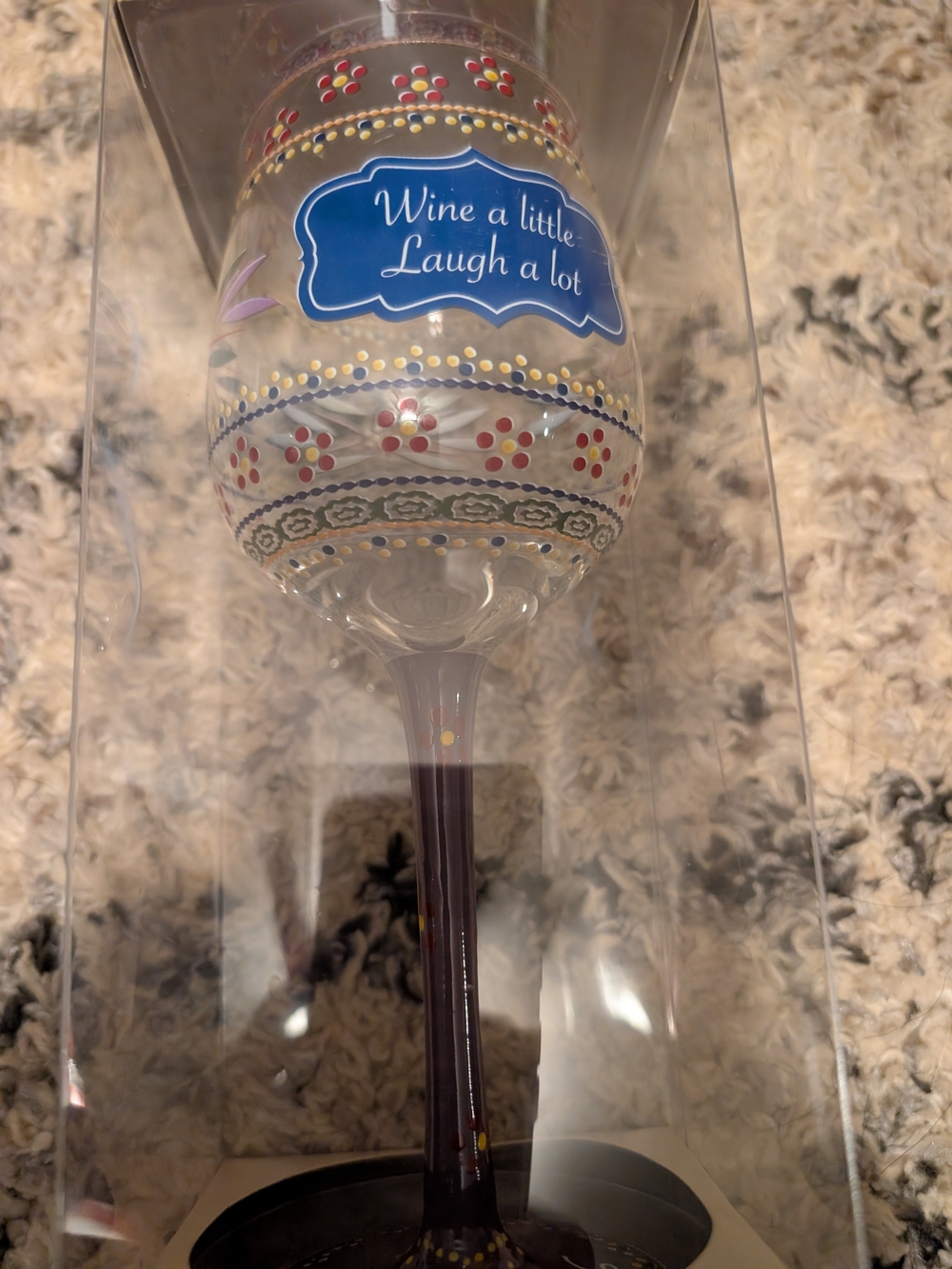 Temptations Purple Stem Wine Glass with Multicolor Floral Dots Wine Little Laugh